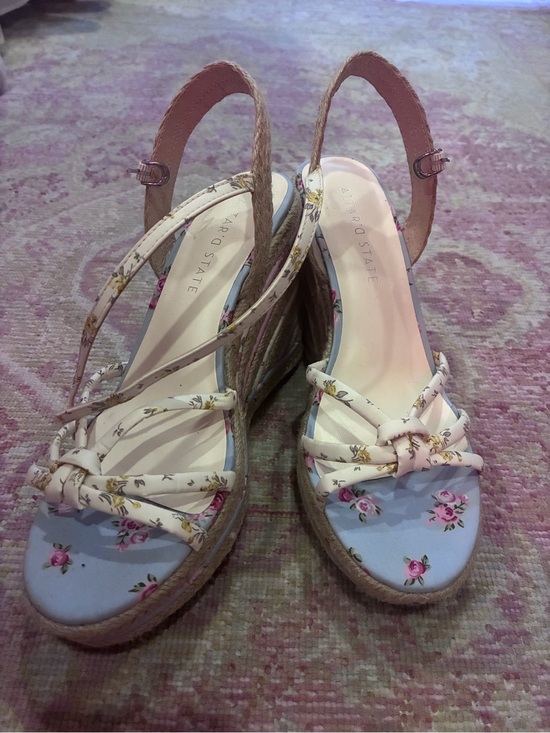 Altar'd State Shoes - Altar'd State Floral Espadrille Wedge Sandals - White light blue and pink